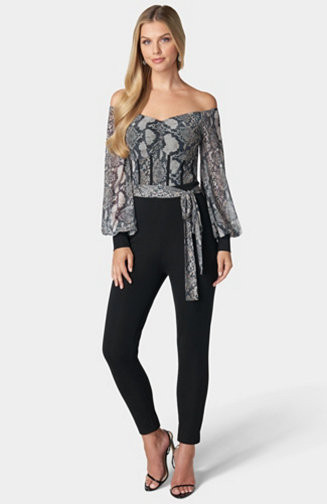bebe Women's Printed Mesh Off Shoulder Catsuit - Macy's | Macy's