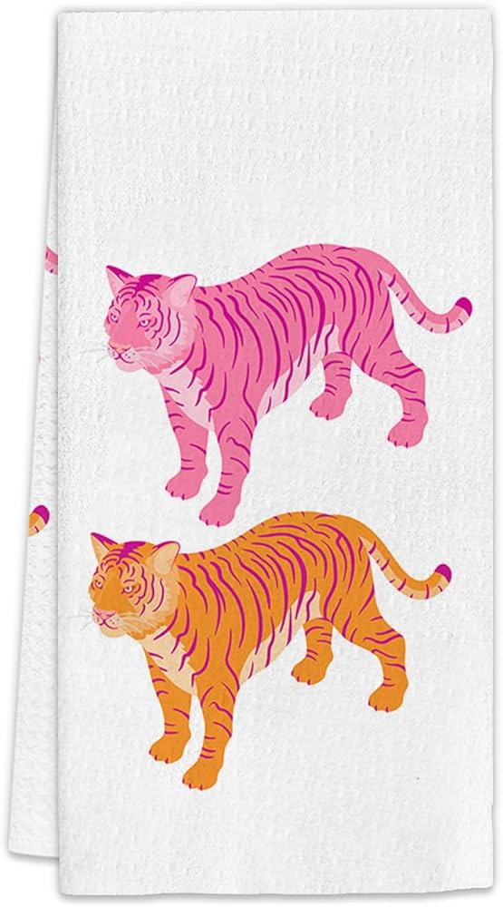 Pink Orange Tiger Decor Hand Towels, Trendy Pink Preppy Kitchen Towels, Pink Animal Tiger Preppy ... | Amazon (US)