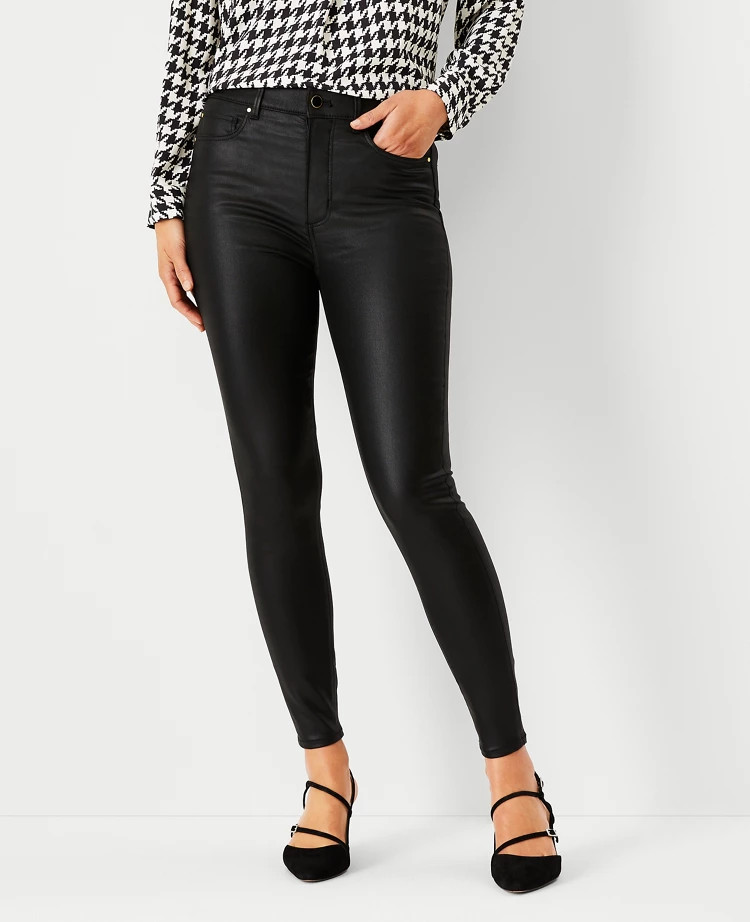 Sculpting Pocket High Rise Skinny Jeans in Black Coated Denim | Ann Taylor (US)