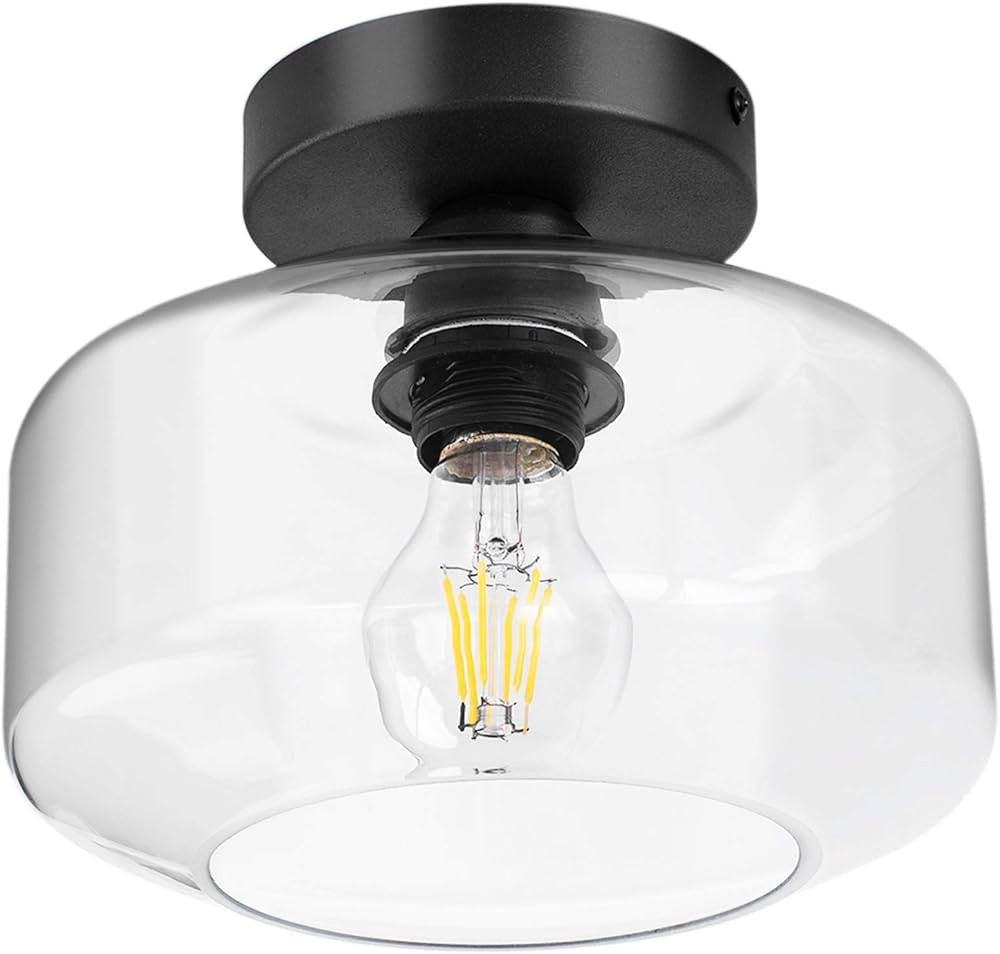 TeHenoo Industrial Ceiling Light Fixture,Clear Glass Shade, Semi Flush Mount Ceiling Light for Ha... | Amazon (US)