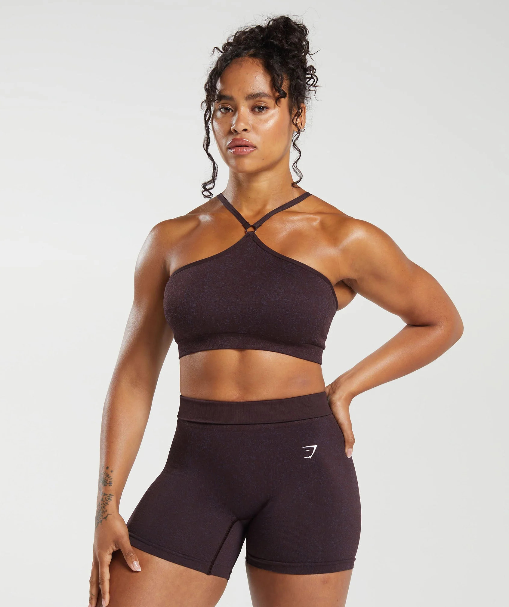 Adapt Fleck Seamless Halterneck Bralette Plum Brown/Dewberry Purple | Gymshark US