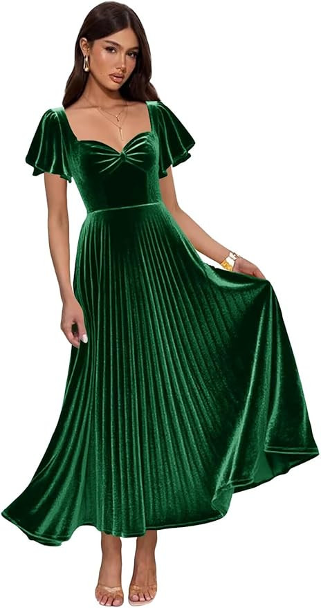 Velvet Bridesmaid Dresses for Women Long A-Line Ruched Formal Wedding Guest Dress Maxi Evening Go... | Amazon (US)
