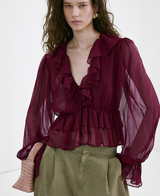 Mango Women's Fluid Ruffled Blouse - Macy's | Macy's
