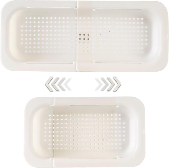 Extendable Sink Colander Strainer Basket - Wash Vegetables and Fruits, Drain Cooked Pasta and Dry Dishes - Adjustable Over the Sink Colander Collapsible Drainer Basket - White | Amazon (US)