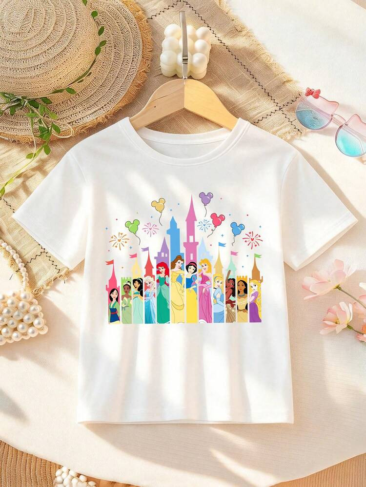 Disney Princess Print T-Shirt For Girls - Children's Clothing Design Short-Sleeve Casual Cute Sty... | SHEIN