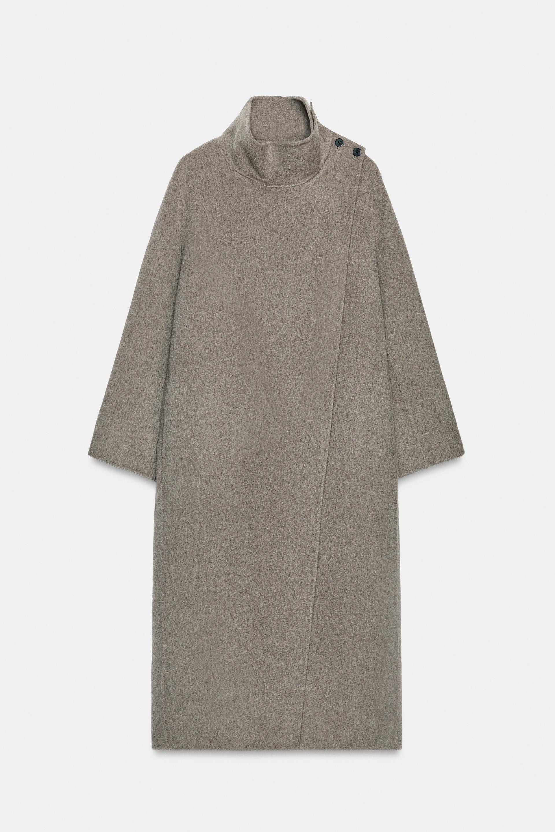 Zara - Zw Collection Long Wool Blend Coat - Grey Marl - Xs - Woman | Zara UK