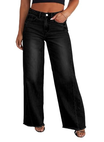 Eytino Womens Plus Size Stretchy High Waisted Wide Leg Jeans Denim Pants with Pockets,5X Black | Amazon (US)