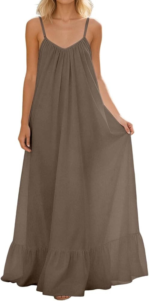 Maxi Beach Dress for Women Summer Sleeveless Long Sundresses Casual Flowy Elegant Dresses 2026 Tr... | Amazon (US)