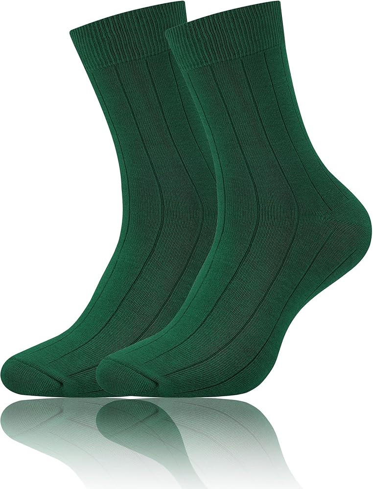 Mens Dress Socks Soild Ribbed Crew Socks Combed Cotton Anti Odor Size 8-13 | Amazon (US)