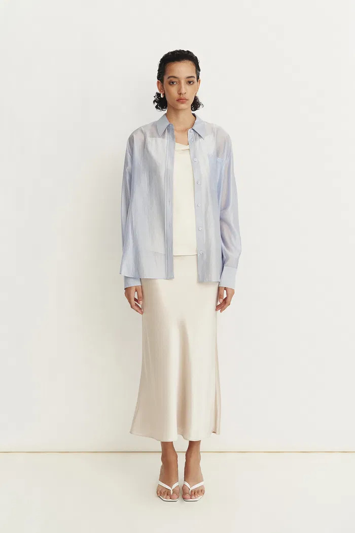 Bella Blue Sheer Button-Up Shirt in Organza | Fabrique