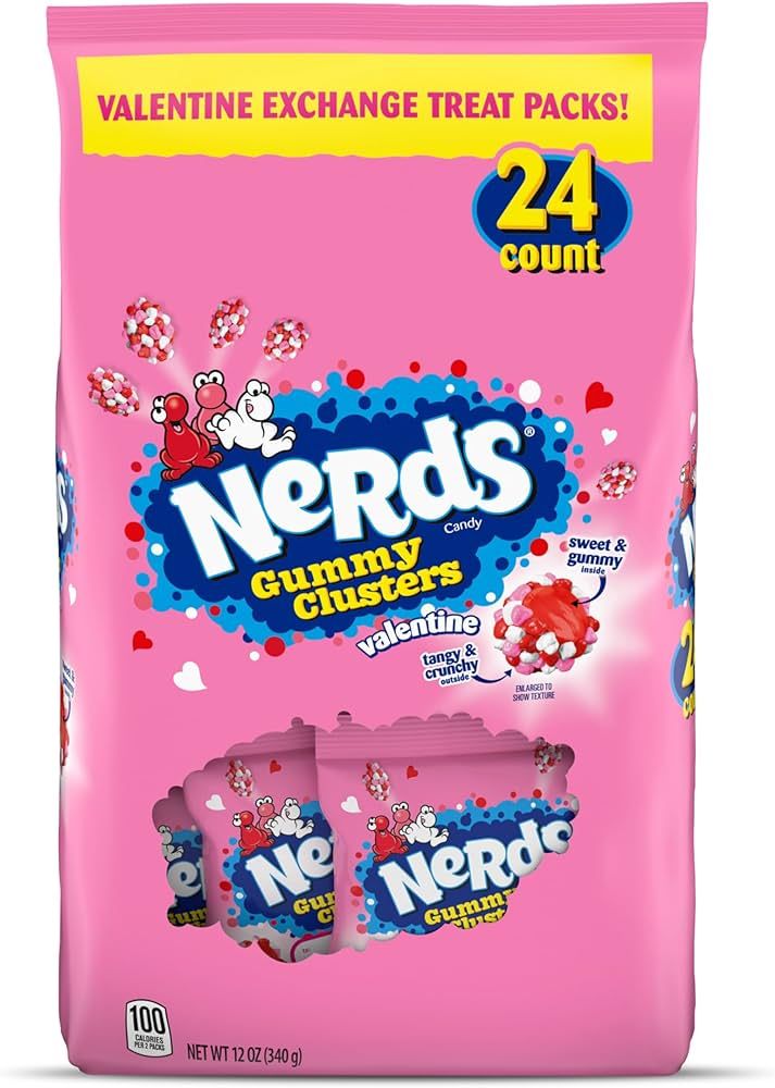 NERDS Valentine Gummy Clusters Classroom Exchange, Valentine's Day Candy, Individually Wrapped, 1... | Amazon (US)