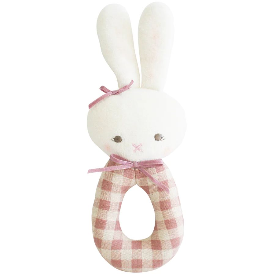 Bunny Grab Rattle, Rose Check | SpearmintLOVE