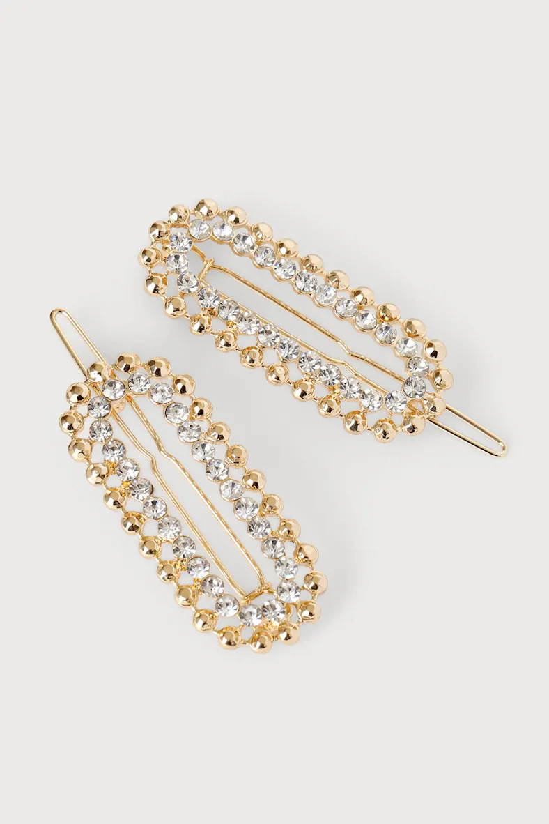 Sparkle and Stun Gold Rhinestone Oval Hair Clip Set | Lulus (US)