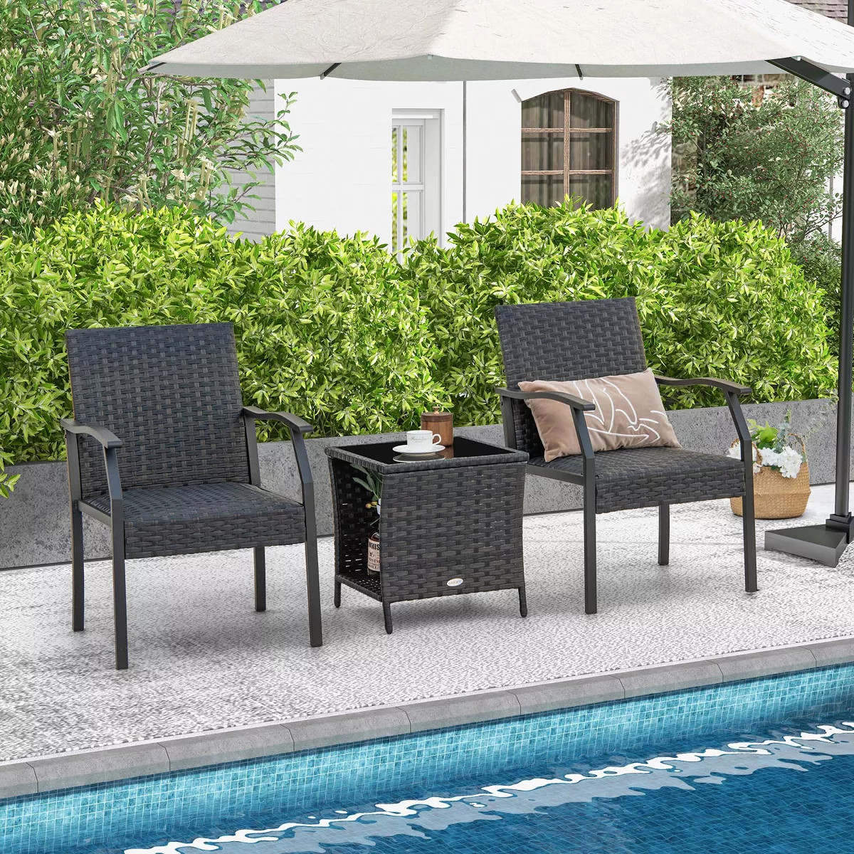Costway 3 PCS Patio Conversation Set Wicker Chair Tempered Glass Table Cushioned Seat Quick Dry F... | Target
