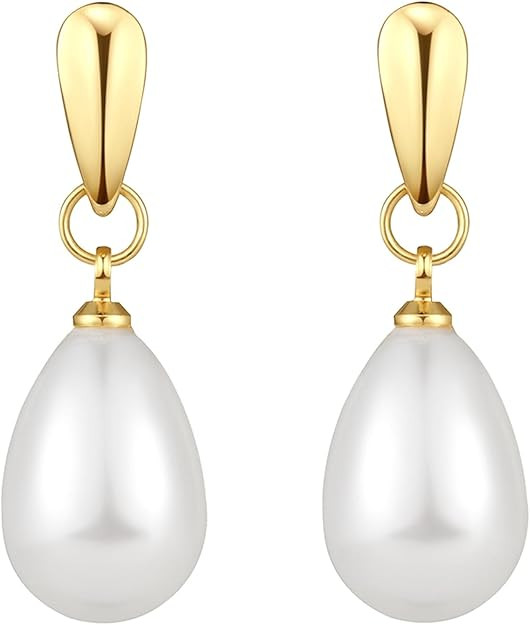 14k Gold Plated Lightweight Pearl Earrings,Trendy Jewelry,Teardrop Hoop Earrings for Women,Pearl ... | Amazon (US)