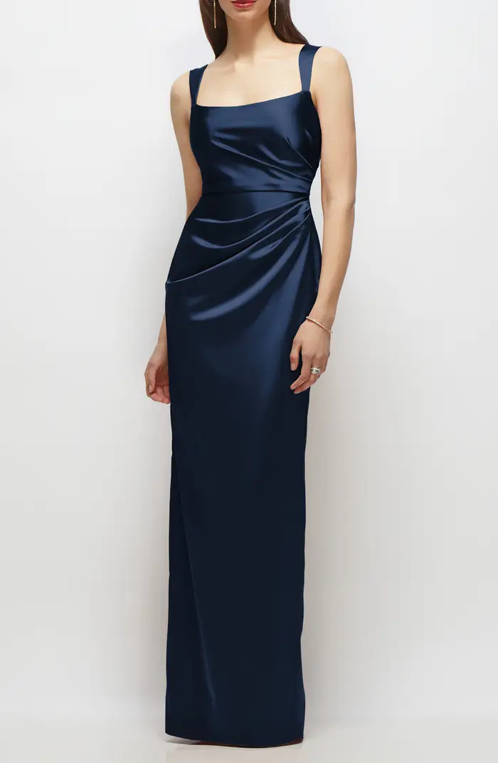 Square Neck Satin Charmeuse Column Gown | Nordstrom