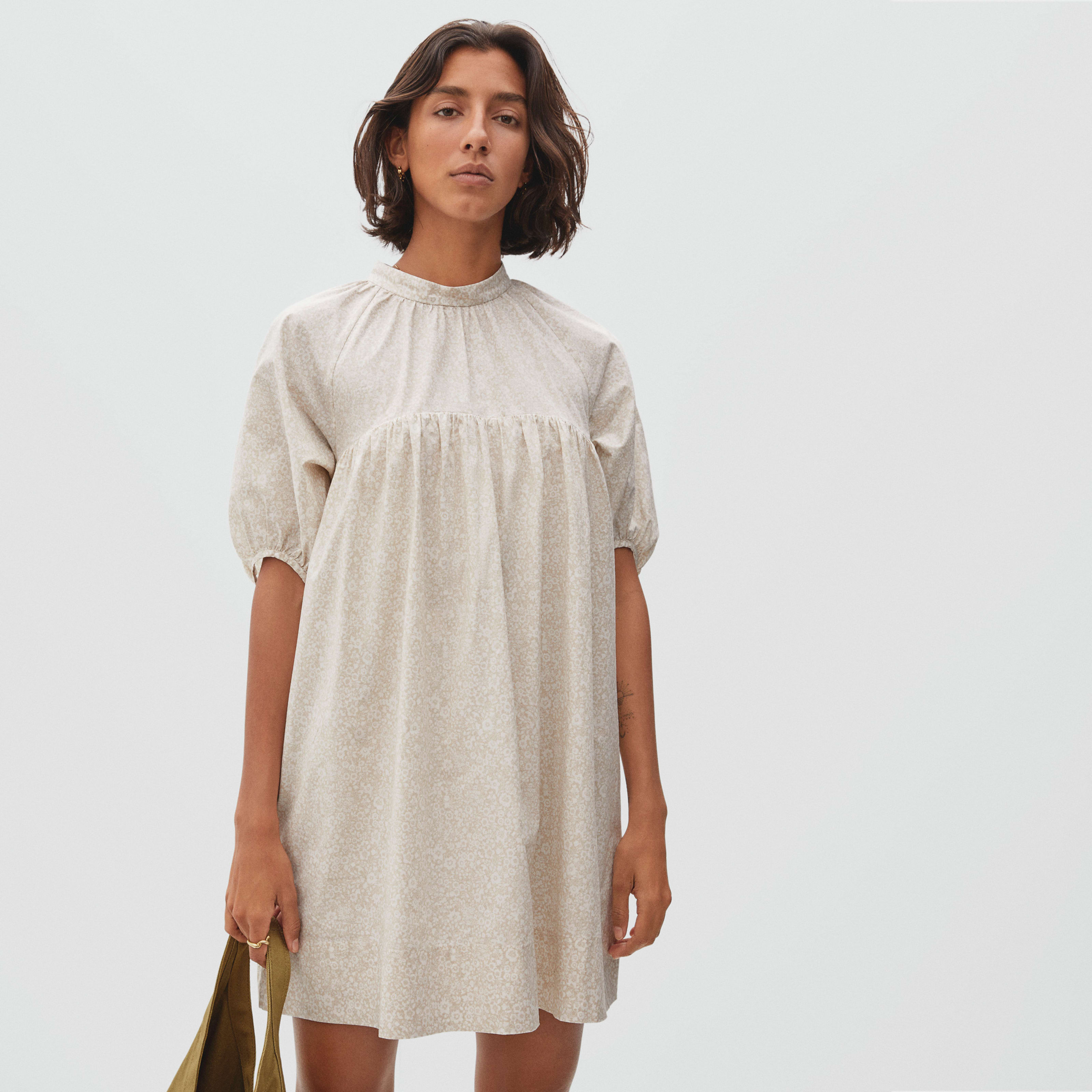 Women's Shirred Mini Dress by Everlane in Sandstone Floral, Size XL | Everlane