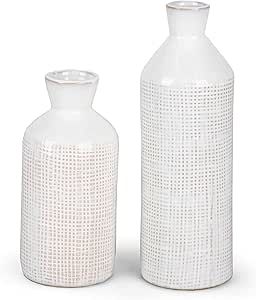 TERESA'S COLLECTIONS White Ceramic Vase for Flowers Set of 2, Decorative Vintage Stoneware Vases ... | Amazon (UK)