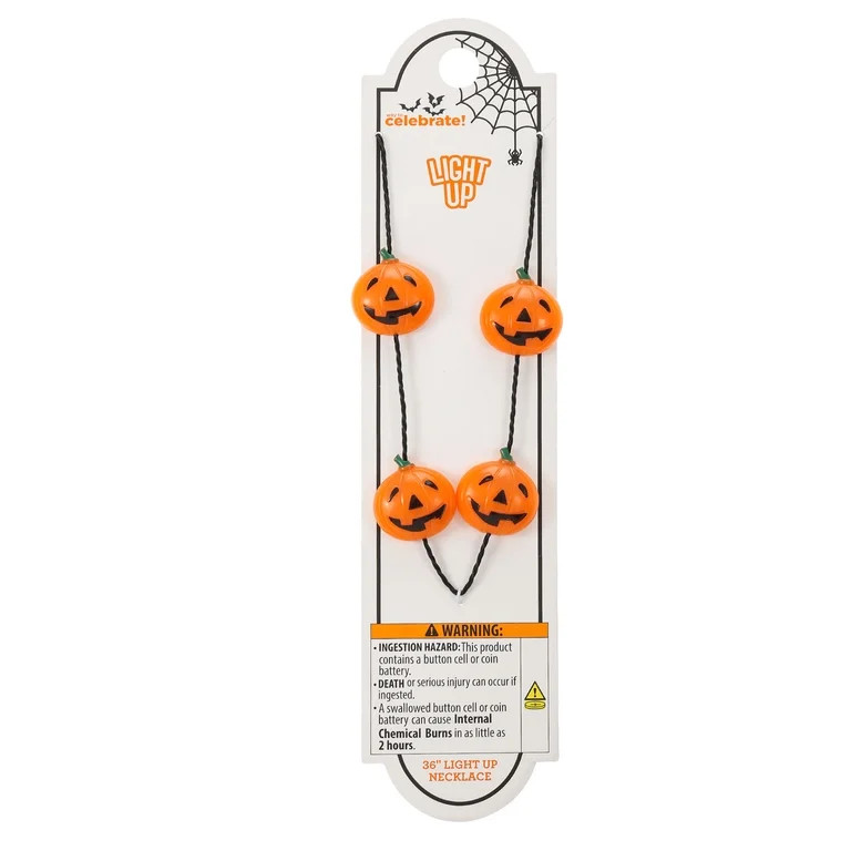 Way to Celebrate Jack-O-Lantern Light-Up Halloween Necklace, 1 Piece | Walmart (US)