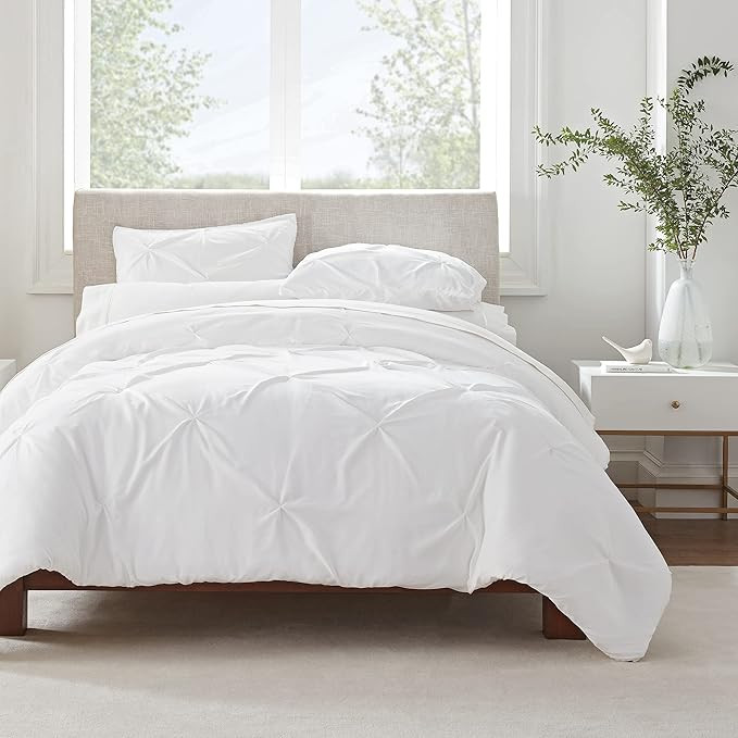 SERTA Simply Clean Ultra Soft 3 Piece Hypoallergenic Stain Resistant Pleated Duvet Cover Set, Kin... | Amazon (US)