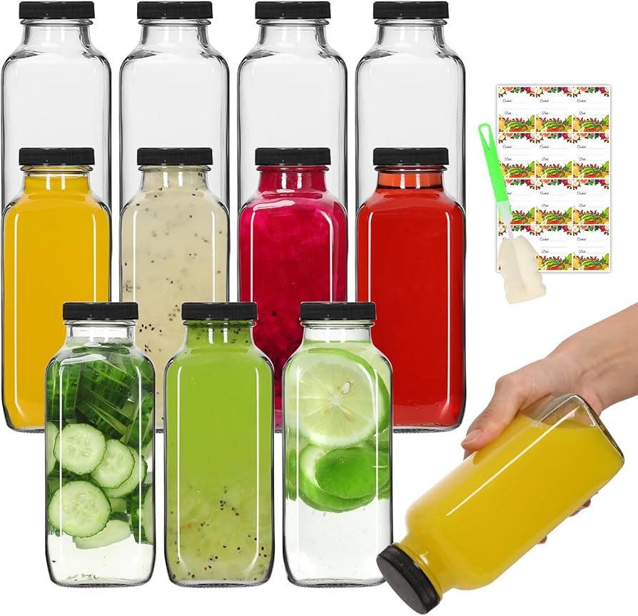 AuroTrends 12 oz Glass Bottles with Lids 12Pack, 360ml Glass Bottles for Juicing, Water, Kombucha... | Amazon (US)