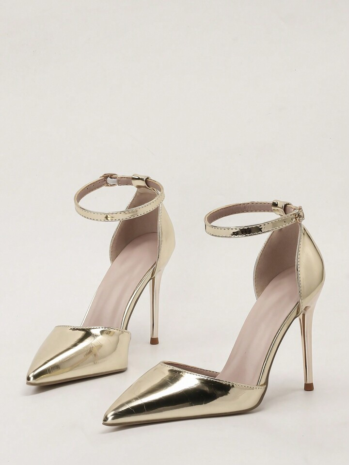 Sandalias de tacón alto con punta afilada y tiras caladas para mujer | SHEIN