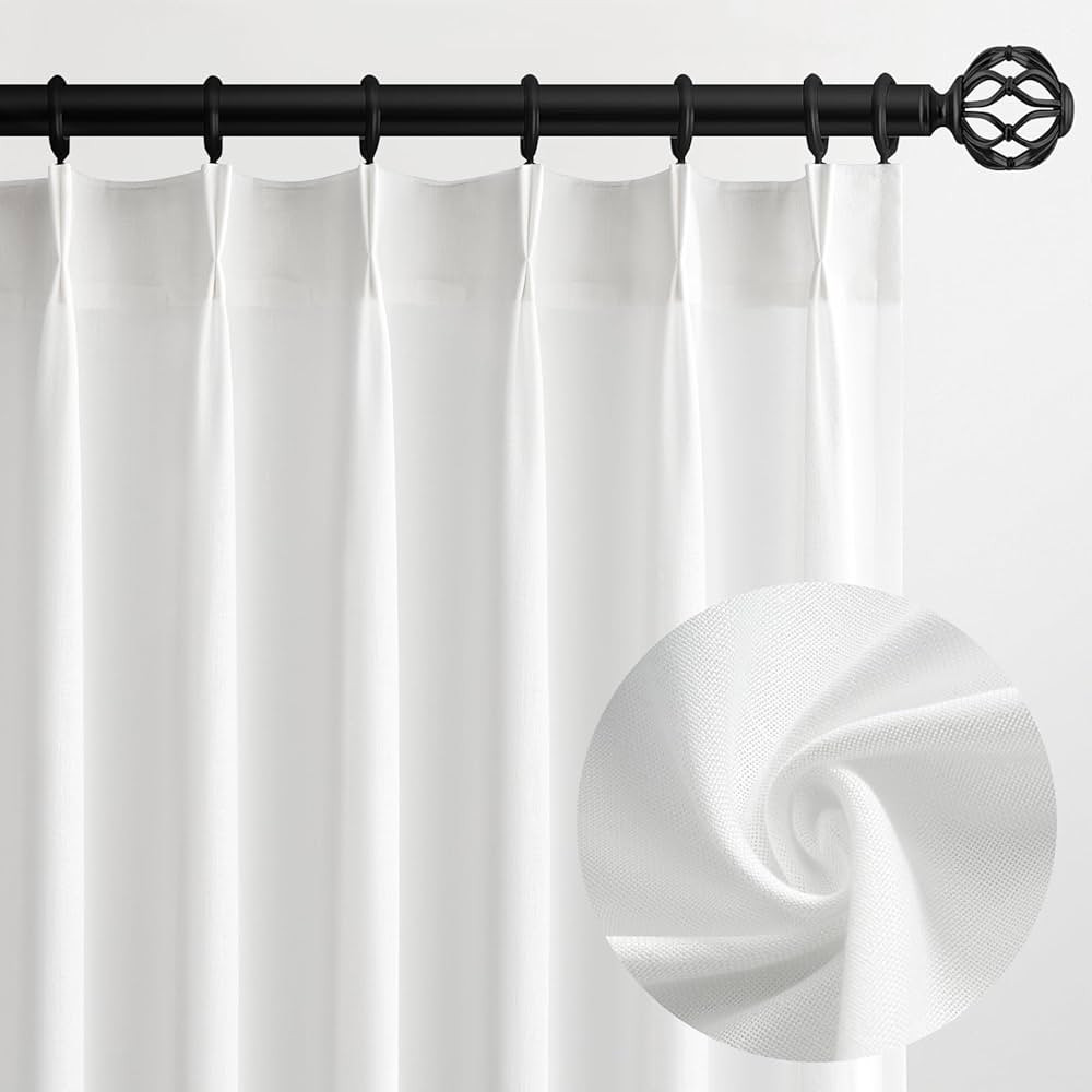 Topfinel White Pinch Pleat Linen curtains for Bedroom 90 Inches Long 2 Panel Set,Light Filtering ... | Amazon (US)