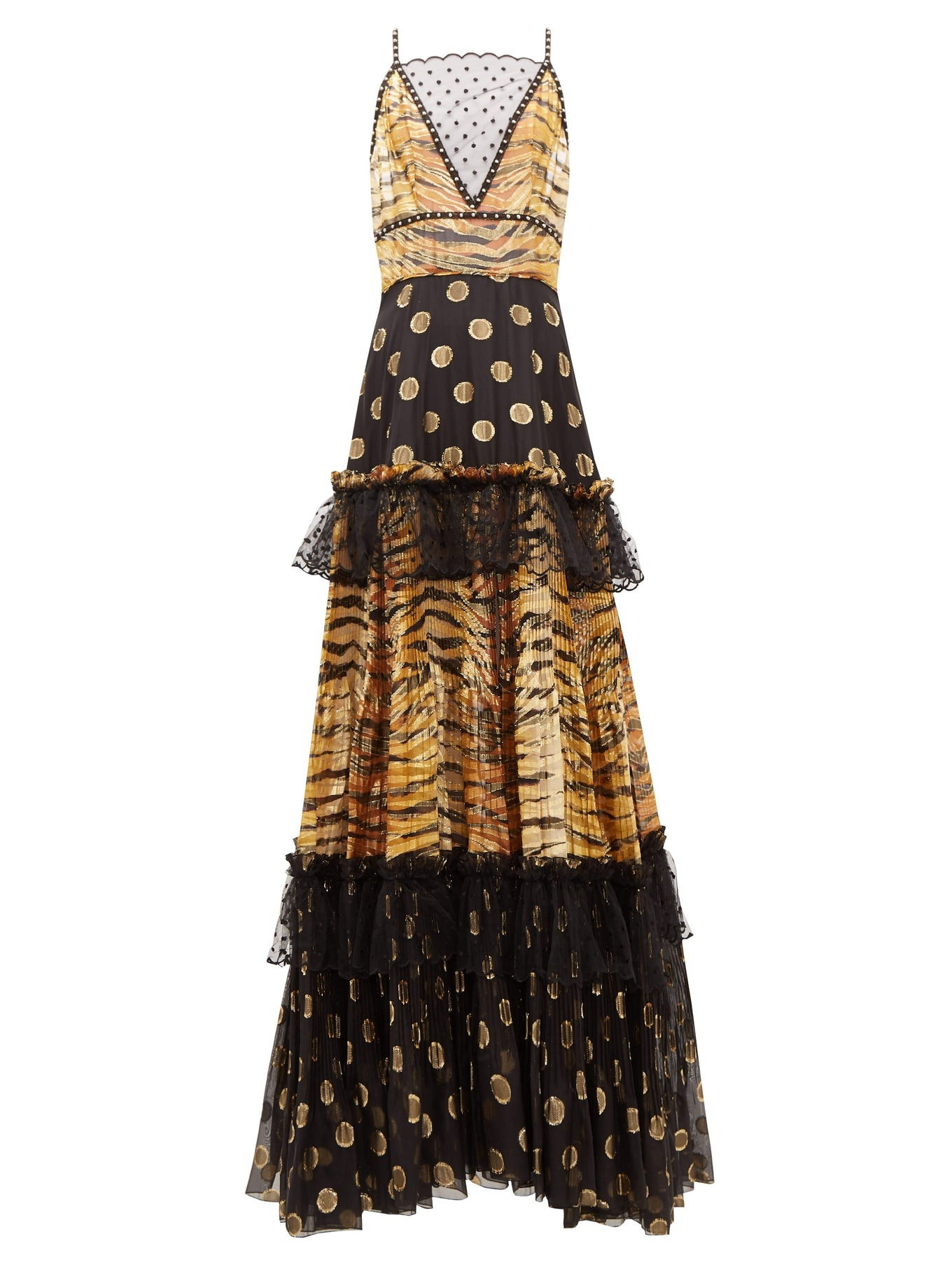 Mesh-insert zebra polka-dot fil-coupé tiered gown | Dundas | Matches (US)