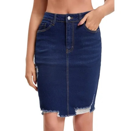DARING DIVA Women s Denim Above the Knee Pencil Skirt Medium Black Blue | Walmart (US)