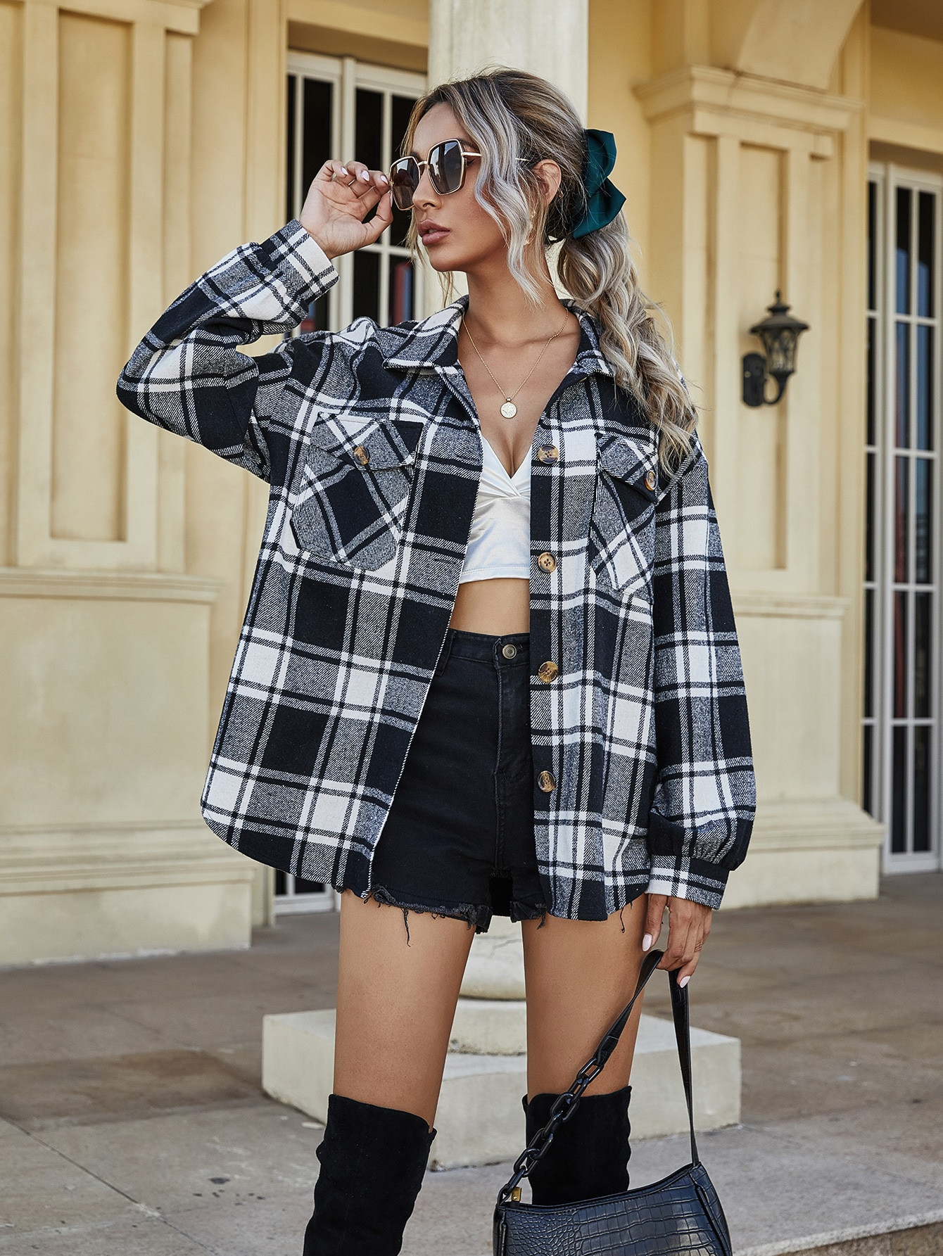 Plaid Flap Pockets Wool-mix Overshirt | SHEIN