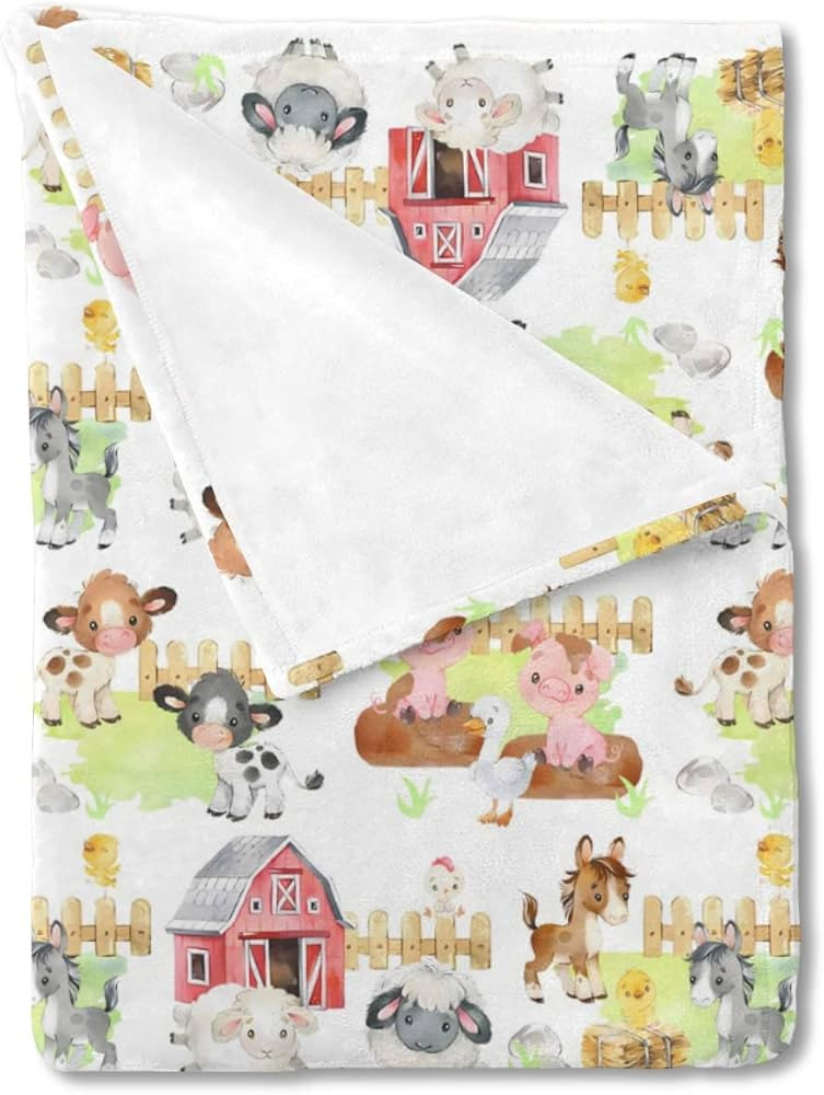 HawSkgFub Farm Life Barn Animals Baby Blanket Boy Girl Shower Gift, Cow Chicken Pig Sheep Flannel... | Amazon (US)