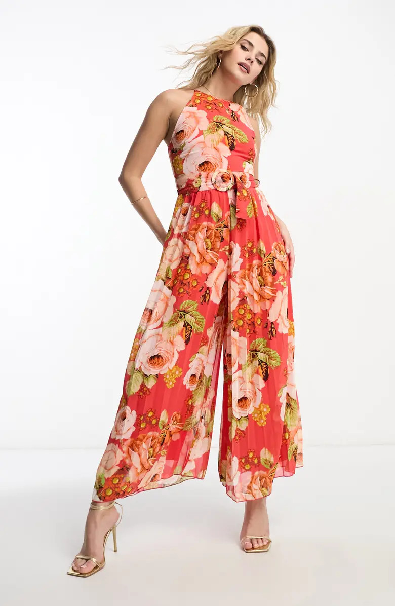 Floral Pleated Wide Leg Jumpsuit | Nordstrom