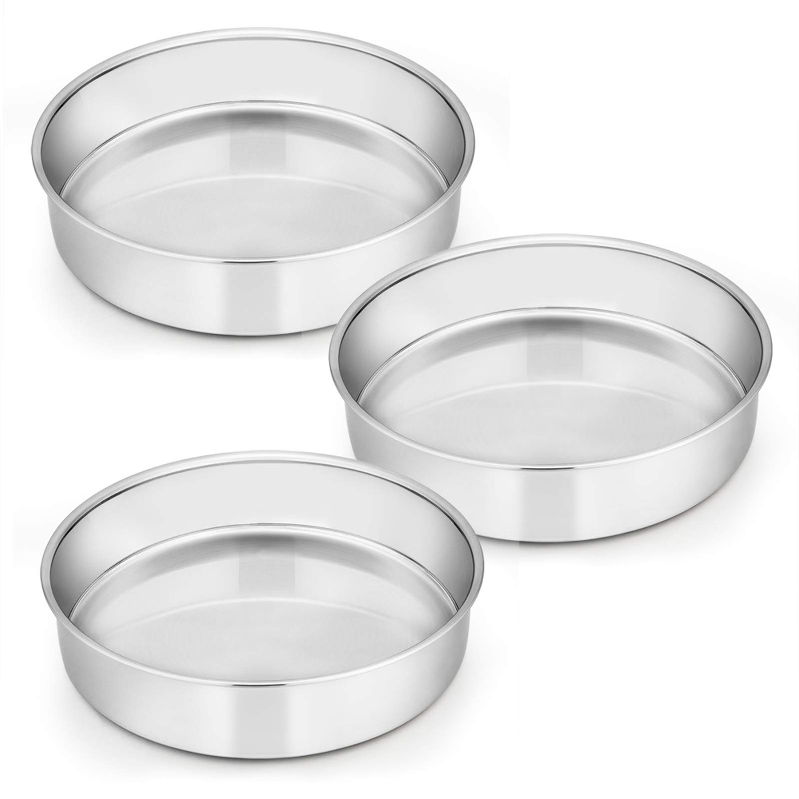 E-far 8 Inch Cake Pan Set of 3, Stainless Steel Round Layer Cake Baking Pans, Non-Toxic & Healthy... | Amazon (US)