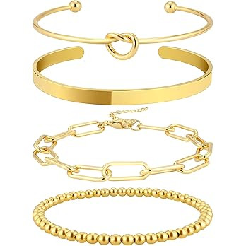 Reoxvo 14K Gold Plated Bangle Cuff Bracelets for Women Non Tarnish Gold Bracelet Stack Jewelry Se... | Amazon (US)