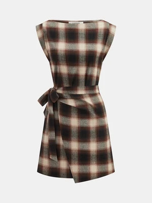 Plaid Cotton Sleeveless Tie-Waist Wrap Dress | Commense