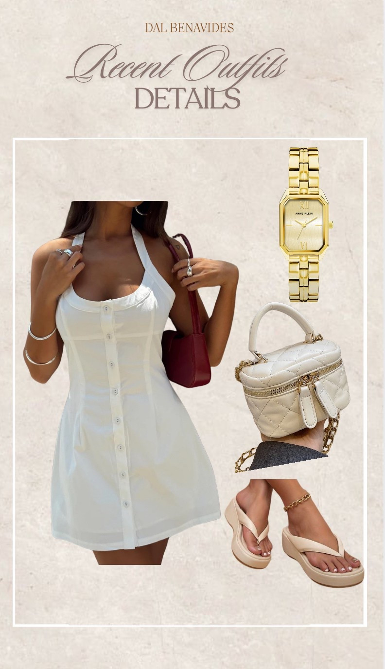 Dress Size 6 / Sandals 6.5 / Watch fits big if you have a small wrist but i push it back and it looks great. 