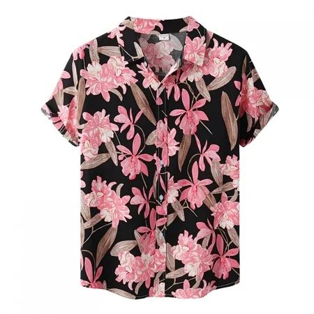 【Konfa】 Polo Shirts For Men Black Men s Casual Hawaii Floral Printed Shirt Short Sleeve Turn-Down Co | Walmart (US)
