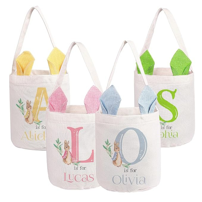 Personalized Easter Basket for Girls Boys Custom Name Initial Easter Bags for Kids Egg Bunny Bask... | Amazon (US)
