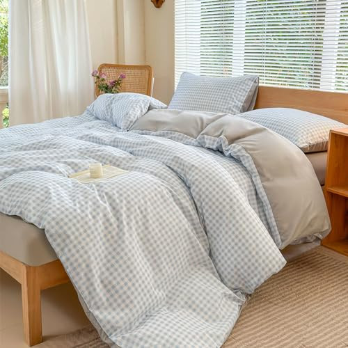 NSNLGSGC Light Blue Gingham Duvet Cover Set Queen, Blue Grid Simple Geometric Square Pattern Comforter Cover,Soft Plaid Washed Microfiber Bedding Cover(3PCS,Queen) | Amazon (CA)