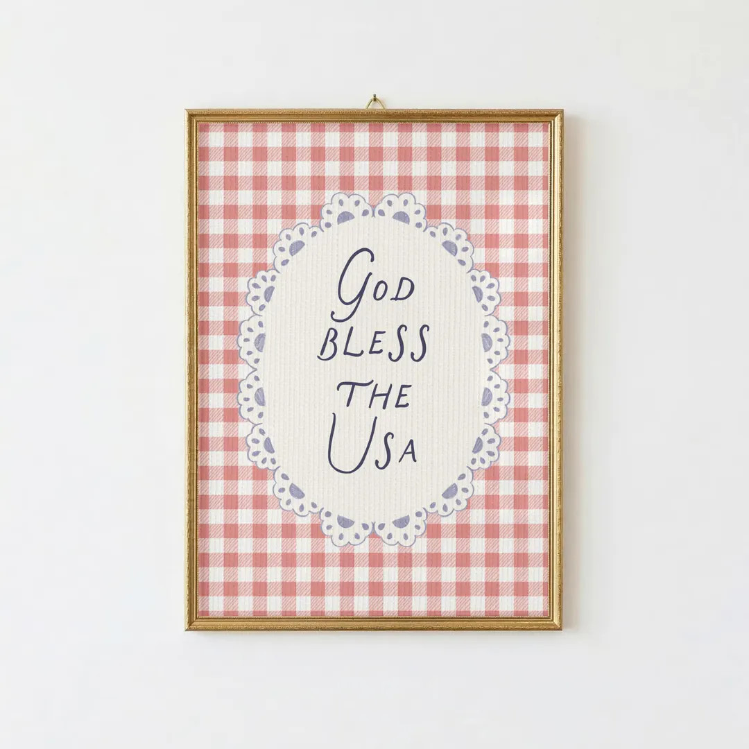 Cottagecore Americana Print \u2013 Red Gingham & Lace \u201cgod Bless the USA\u201d Wall Art \u20... | Etsy (Global)