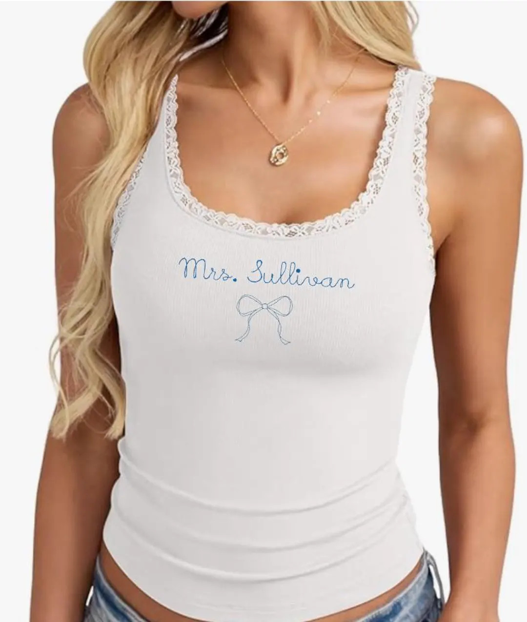 Coquette Baby Tee Embroidered Tank Top Personalized Locket Dainty Cute Bachelorette Party Shirt V... | Etsy (US)