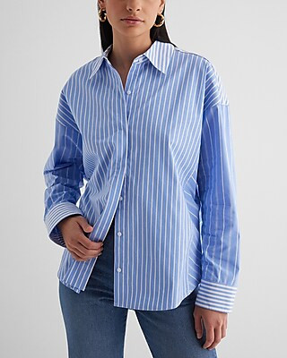 Poplin Striped Boyfriend Portofino Shirt | Express