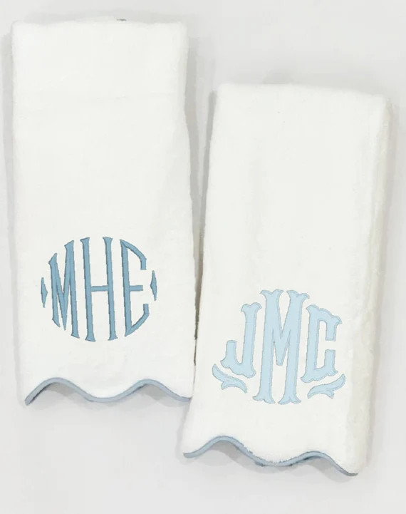 Blue Scallop Border Towel | Etsy | Etsy (US)