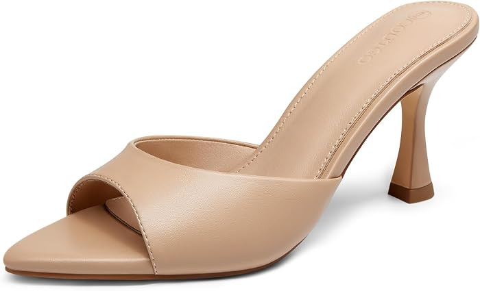 Coutgo Womens Kitten Heel Sandals Heeled Mules Pointed Open Toe High Heels | Amazon (US)