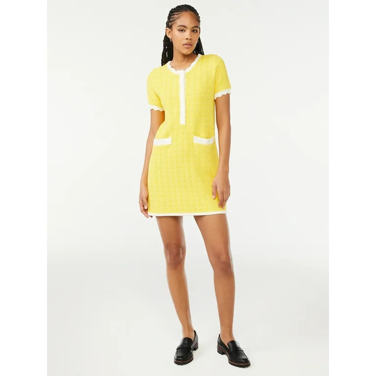 Free Assembly Women's Mini Sweater Dress with Scalloped Trim | Walmart (US)