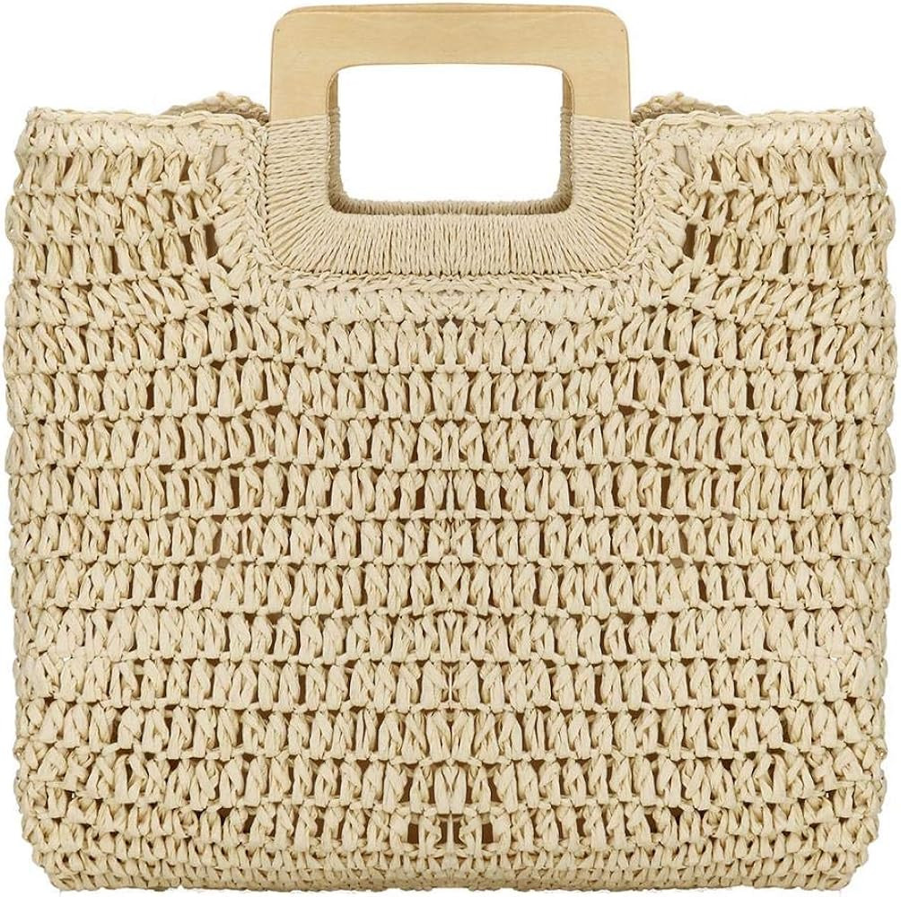 Womens Straw Tote Bag Handbags Beach Bag Exquisite Woven Fashion Large Rectangle Top Handle Bag S... | Amazon (US)