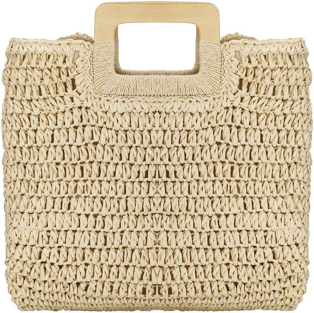 Womens Straw Tote Bag Handbags Beach Bag Exquisite Woven Fashion Large Rectangle Top Handle Bag S... | Amazon (US)