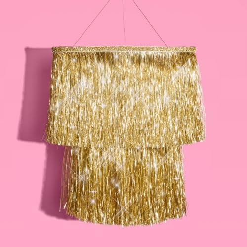 xo, Fetti Gold Fringe Tinsel Chandelier | 16" | Bachelorette Party Decorations, Birthday Photo Bo... | Amazon (US)