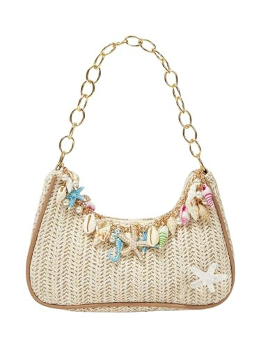 MakeMeChic Women's Straw Beach Purse Seashell Beaded Shoulder Handbags Summer Vacation Bags Multicolor One Size | Amazon (US)