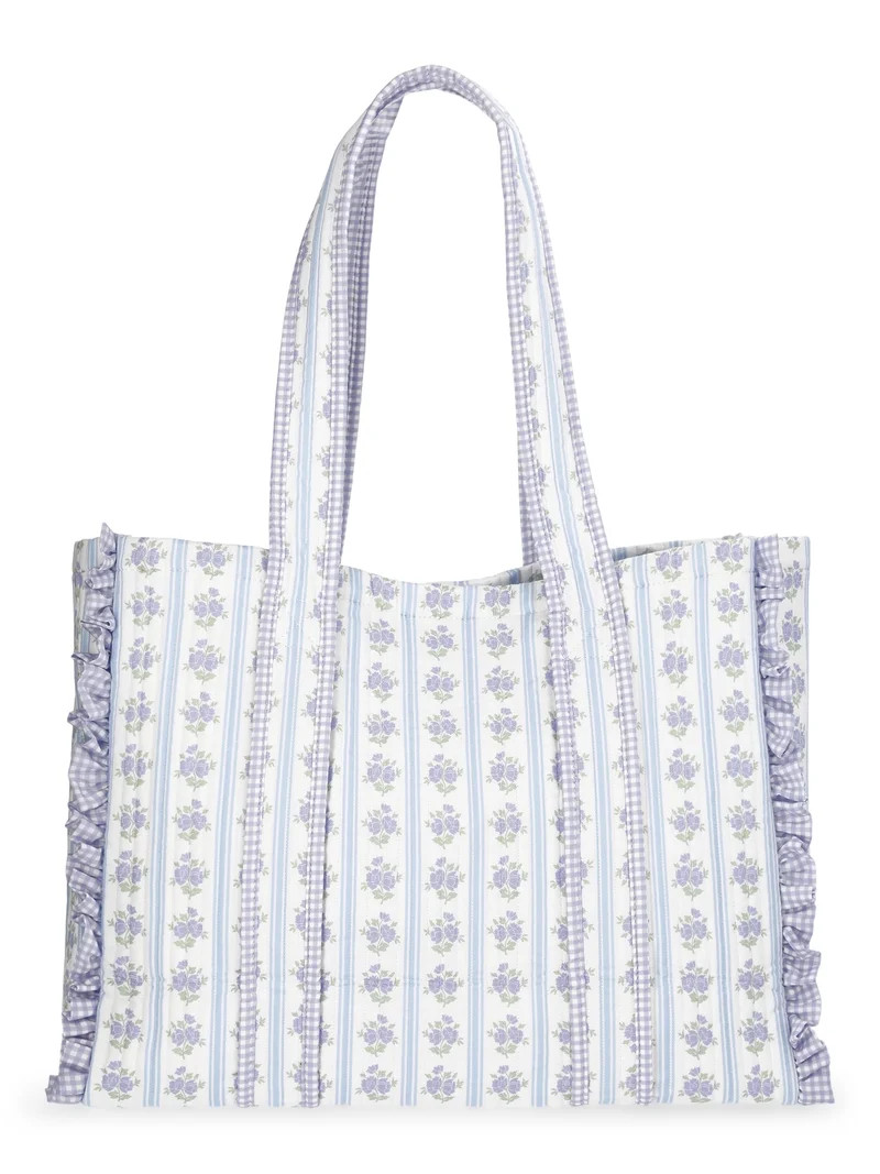 No Boundaries Women's Quilted Tote Bag, Floral/Gingham | Walmart (US)